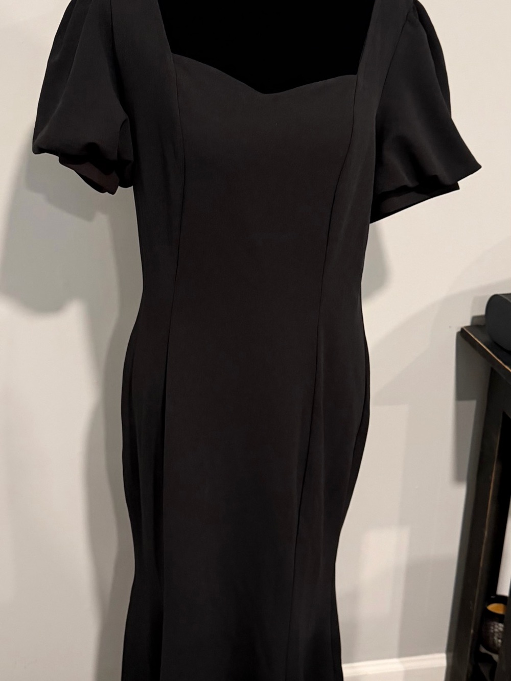 Allegra K Black Midi Dress with Puff Sleeves